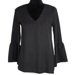 Halogen Women's Black 3/4 Length Bell Sleeve V-Neck Blouse